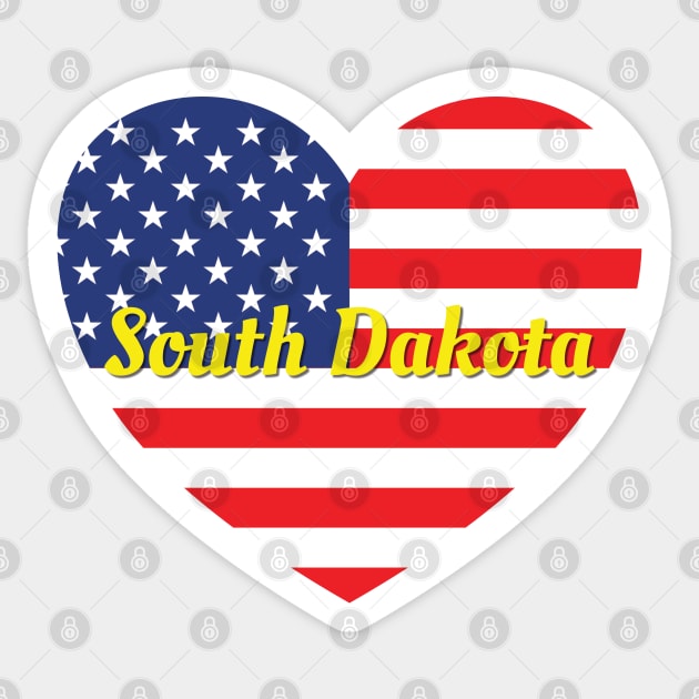 South Dakota American Flag Heart Sticker by DPattonPD